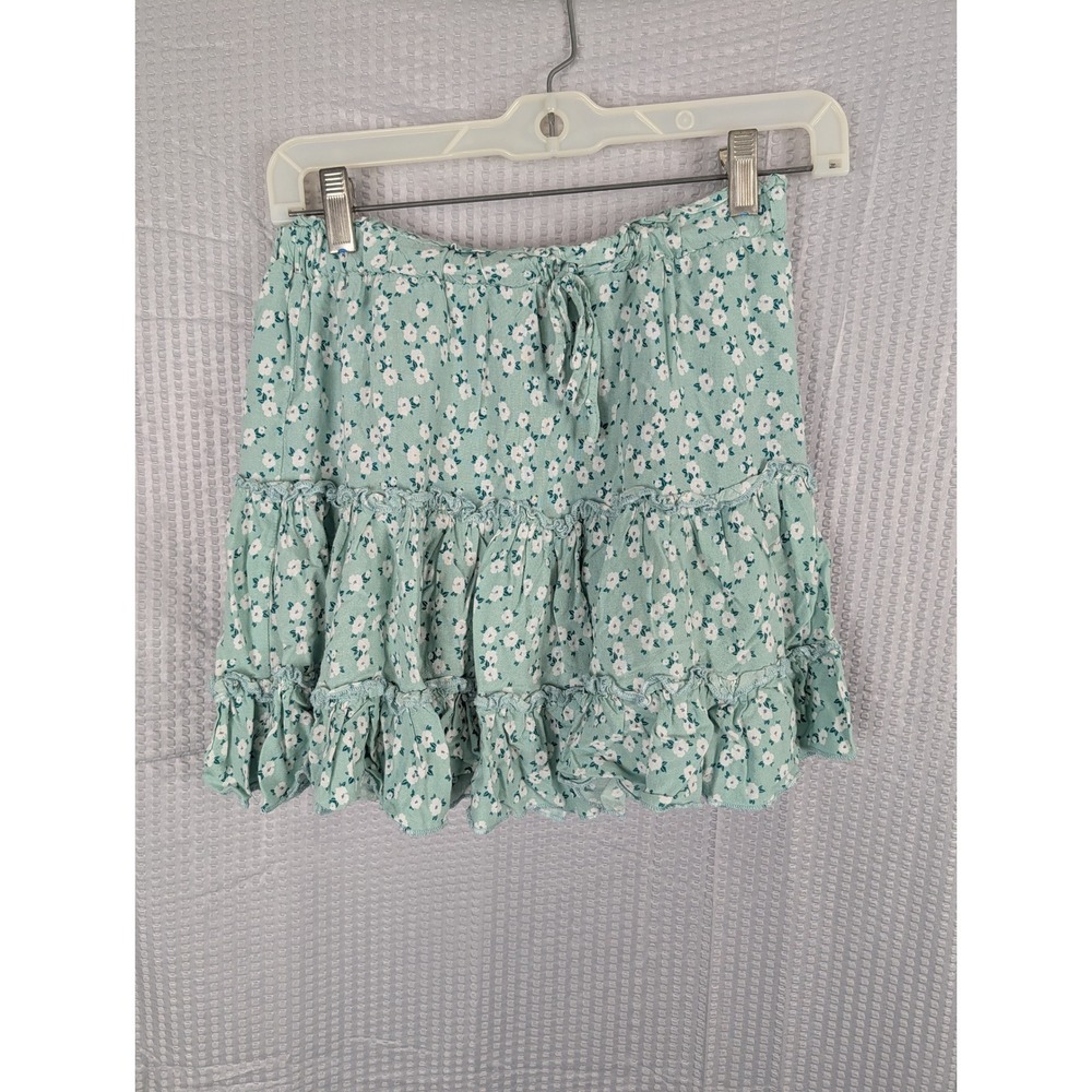 New Look Womens Small Sage Green Floral Tiered Ruffle Skirt Boho Cottagecore